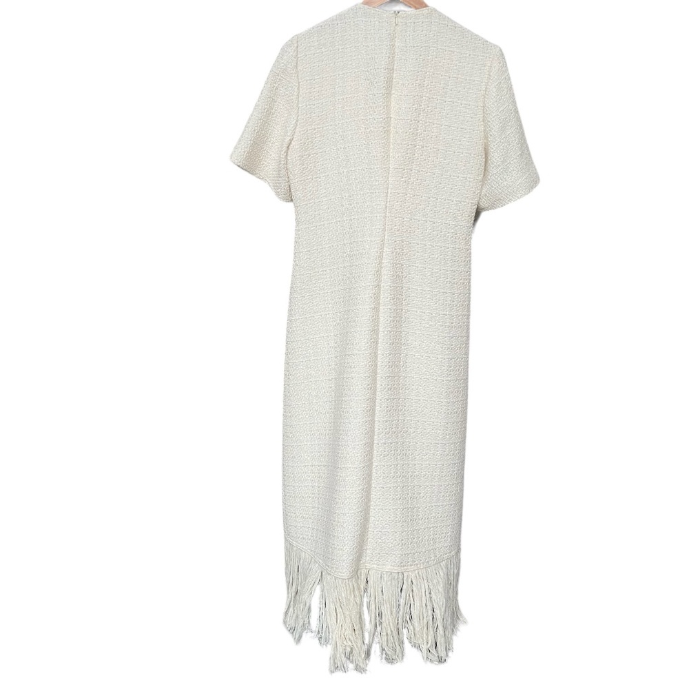 Zara L Maxi Off White Ivory Textured Weave Tweed Fringe Dress Blogger favorite - Picture 4 of 16